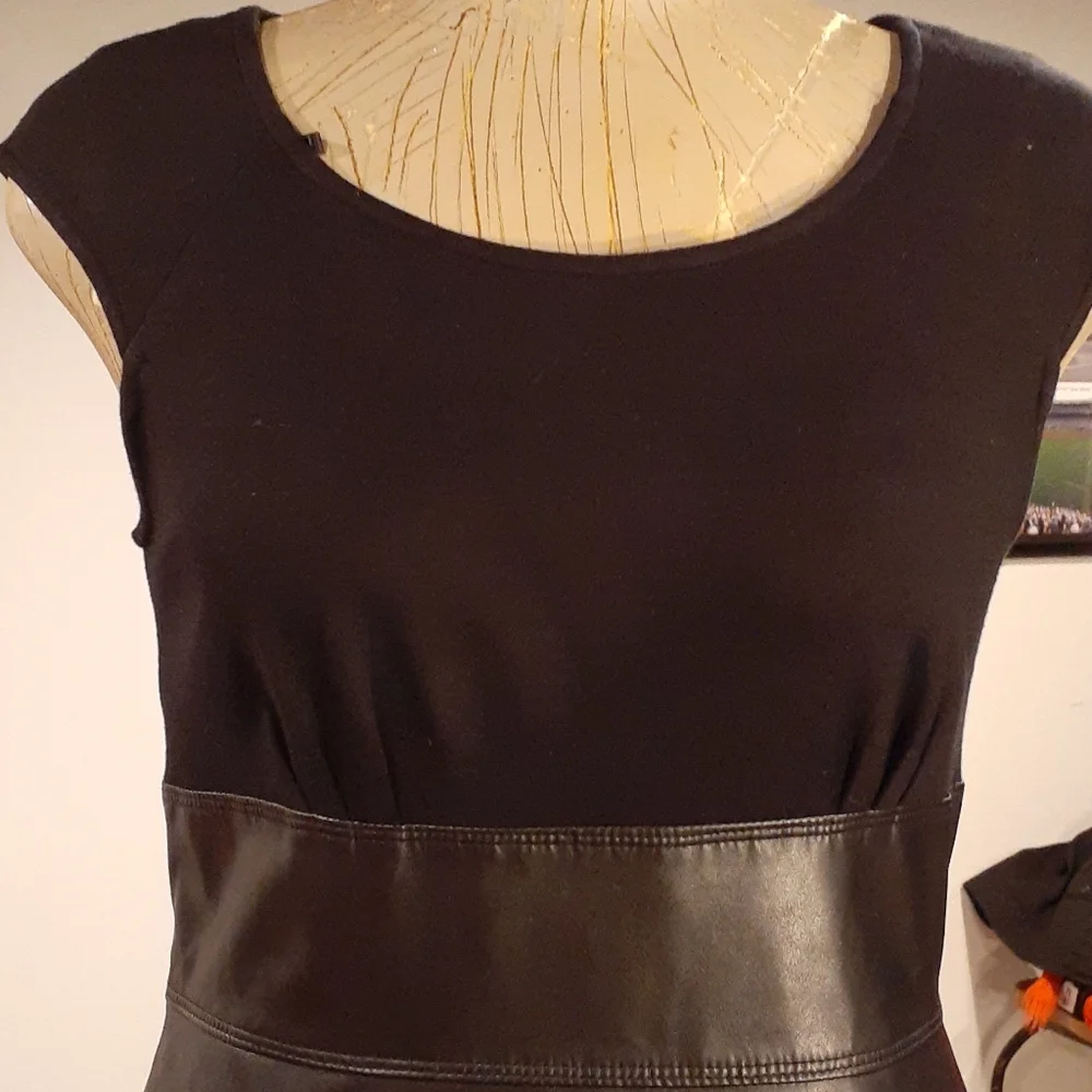 Calvin Klein  Black Faux Leather Trim Dress  10 - Picture 2 of 14